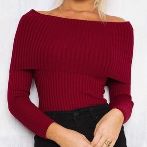Off shoulder knitted sweater